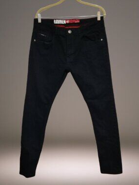 Ravmen Men’s 34 Black Slim Tapered Jeans Red Contrast Stitch Limited Edition